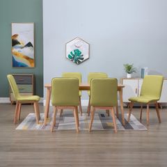 Dining Chairs 6 pcs Green Fabric and Solid Oak Wood