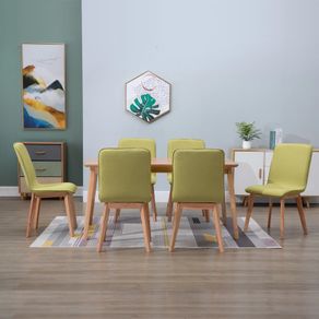 Dining Chairs 6 pcs Green Fabric and Solid Oak Wood