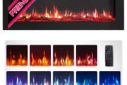 SALE FlameKo Wilton 50''/127cm 3 in 1 Electric Fireplace, Freestanding, Wall Mounted, Recessed, 9 Colour Flame Effect, Media Wall Compatible, 900W - 1800W Heater, Remote Control, Black