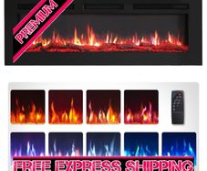 SALE FlameKo Wilton 50''/127cm 3 in 1 Electric Fireplace, Freestanding, Wall Mounted, Recessed, 9 Colour Flame Effect, Media Wall Compatible, 900W - 1800W Heater, Remote Control, Black