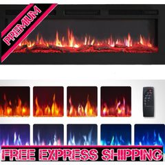 SALE FlameKo Wilton 50''/127cm 3 in 1 Electric Fireplace, Freestanding, Wall Mounted, Recessed, 9 Colour Flame Effect, Media Wall Compatible, 900W - 1800W Heater, Remote Control, Black