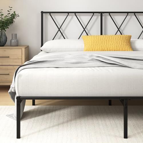Modern 3ft Single Metal Bed Frame with Headboard (90 x 190 cm) Steel Slat Support, Easy Assembly Black