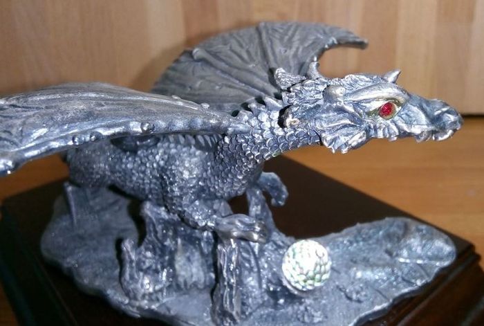 Metal Dragon Figure with Crystals - THE FLYING DRAGON - With Plinth - Boxed