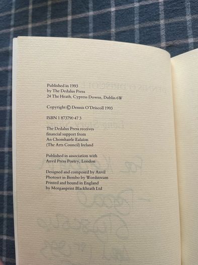 Dennis O'Driscoll First Edition 1993 (Signed)