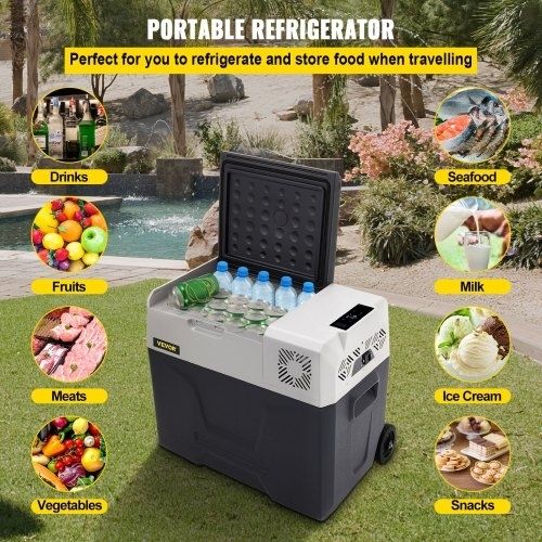 12 Volt Car Refrigerator Fridge, 50 L Single Zone Portable Freezer with Wheels and Handle, DC and 100-240V AC Compressor Cooler for Outdoor, Camping
