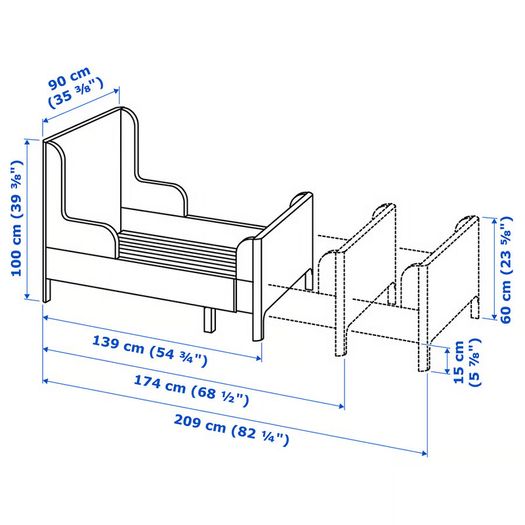 Girl Extendable Bed. light Pink and Mattress. IKEA BUSUNGE