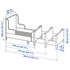 Girl Extendable Bed. light Pink and Mattress. IKEA BUSUNGE