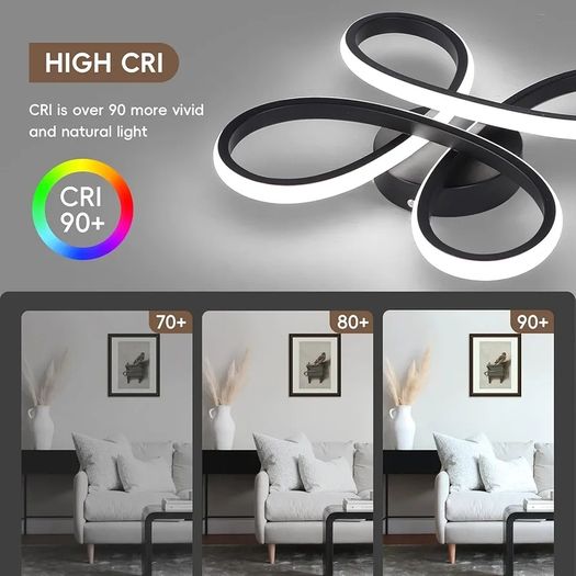 Modern LED Ceiling Light, 30W Black Curved Creative Modern Ceiling Lights Fixture LED for Living Room Bedroom Corridor Aisle Hallway Indoor Office Kitchen Lamp - Cool White Light 6000K