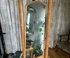 Vintage-Style Rattan Full-Length Floor Mirror (Boho/Cheval Style)