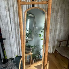 Vintage-Style Rattan Full-Length Floor Mirror (Boho/Cheval Style)