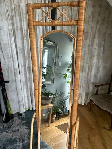 Vintage-Style Rattan Full-Length Floor Mirror (Boho/Cheval Style)