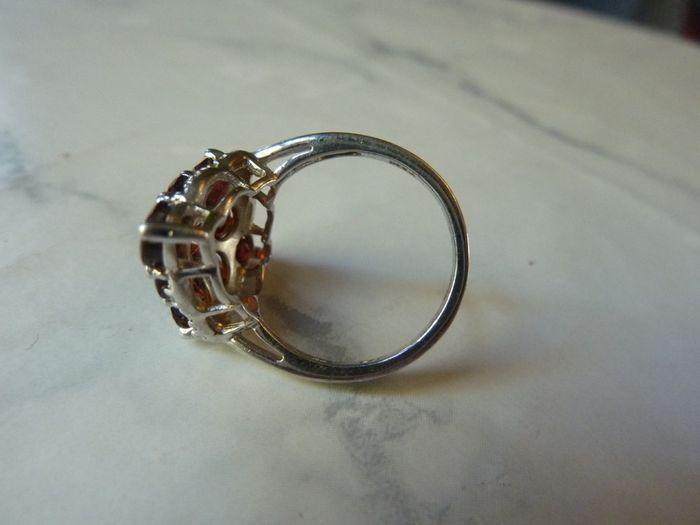 Statement Sterling Silver and Garnet Cluster Ring, Size L