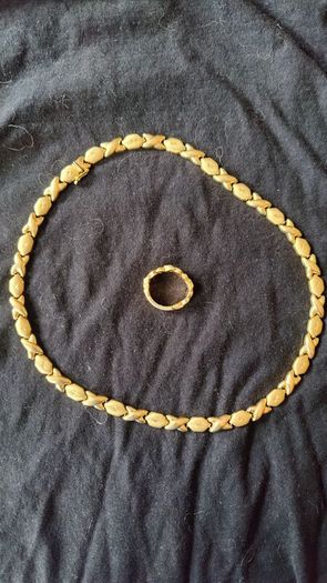1980's vintage 14k gold necklace with XO diamond cut with latch and matching ring
