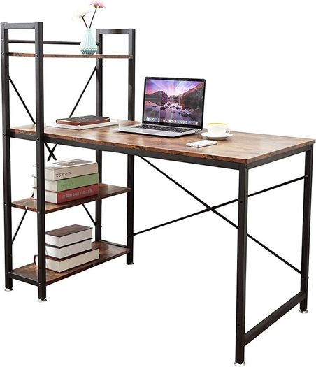 Computer Desk, Writing Desk with 4 Tier DIY Storage Shelves on Left or Right, 120 60 122cm Work Table for Office Living Room, Steel Frame, Industrial (FREE SHIPPING)