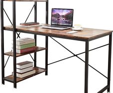 Computer Desk, Writing Desk with 4 Tier DIY Storage Shelves on Left or Right, 120 60 122cm Work Table for Office Living Room, Steel Frame, Industrial (FREE SHIPPING)