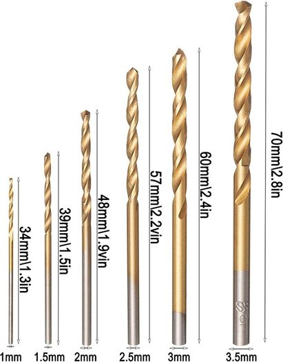 60PCS HSS Shank Twist Drill Bit Set Titanium Coated 1/1.5/2/2.5/3/3.5mm High Speed Steel Twist Drill Bits Tools for Wood Plastic and Aluminum (FREE POSTAGE)