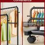 Clothes Rail - Double-Rod Rustproof Clothes Rack with Anti-Slip Stoppers, Shoes Shelf and Hooks, Multifunctional Hanging Rack for Laundry, Entryway, Bedroom, Shop, 73 x 42 x 150 cm, Black Image 7