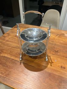 G.W.S George Wish EPNS silverplate 2 Tier Cake Stand Rare Cane Handle