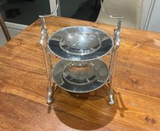 G.W.S George Wish EPNS silverplate 2 Tier Cake Stand Rare Cane Handle