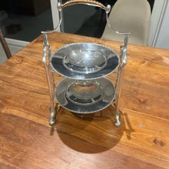 G.W.S George Wish EPNS silverplate 2 Tier Cake Stand Rare Cane Handle