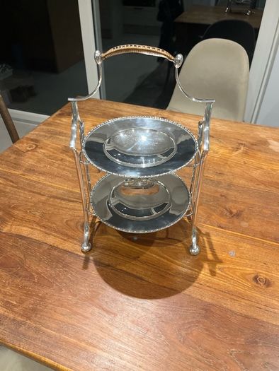 G.W.S George Wish EPNS silverplate 2 Tier Cake Stand Rare Cane Handle