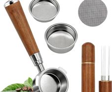 51mm Bottomless Portafilter 3 Ears, Compatible with Delonghi EC680/EC685  100% Stainless Steel with 2 Filter Baskets(Single+Double Shots), WDT Tool, Puck Screen, Metal Base, Solid Wood Handle