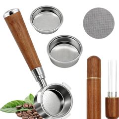 51mm Bottomless Portafilter 3 Ears, Compatible with Delonghi EC680/EC685  100% Stainless Steel with 2 Filter Baskets(Single+Double Shots), WDT Tool, Puck Screen, Metal Base, Solid Wood Handle