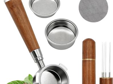 51mm Bottomless Portafilter 3 Ears, Compatible with Delonghi EC680/EC685  100% Stainless Steel with 2 Filter Baskets(Single+Double Shots), WDT Tool, Puck Screen, Metal Base, Solid Wood Handle