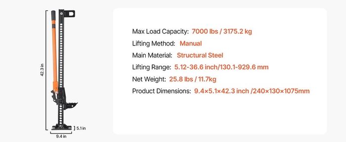 Heavy Duty Lift Jack, Farm Jack, Off Road Jack 42 - Inch