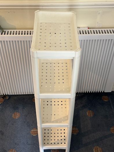 White storage shelves sturdy plastic