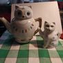 Vintage Chinese Owl & Pussycat, teapot & creamer Image 2