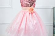 New Girls Sequinned Dress Flower Sash Sleeveless Formal Party Wedding Bridesmaid Sz 9-10yrs