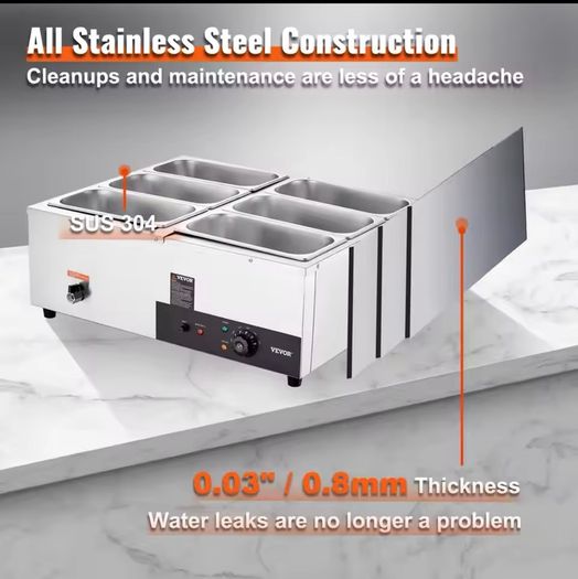 NEW 6 Pan Commercial Food Warmer Electric Steam Table 1200W Professional Countertop for Restaurant 220v