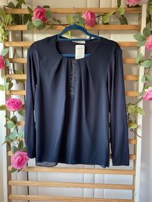 top Bnwt navy chiffon & embelished front sunwear brand European brand size 38