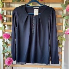 top Bnwt navy chiffon & embelished front sunwear brand European brand size 38