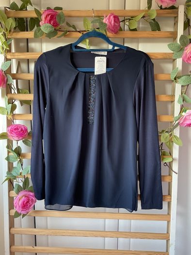 top Bnwt navy chiffon & embelished front sunwear brand European brand size 38