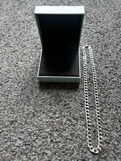 Sterling Silver Flat Square Curbed Men's Necklace