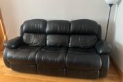 Black Leather 3 Seater Recliner Couch Very Good Condition