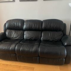 Black Leather 3 Seater Recliner Couch Very Good Condition
