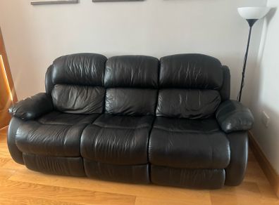 Black Leather 3 Seater Recliner Couch Very Good Condition