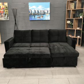Black velvet Corner Sofa Bed Storage, 215cm
