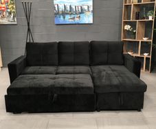 Black Velvet corner sofa bed with storage