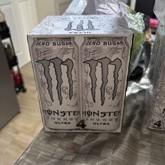 white Monster energy drinks