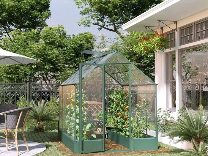 New Garden Walk-in Polycarbonate Greenhouse with Raised Garden Bed 6ft x 8ft
