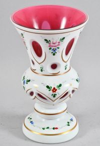 Beautiful Bohemian pink glass overlay vase