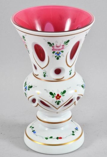 Beautiful Bohemian pink glass overlay vase