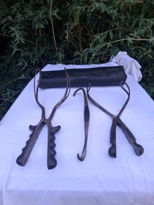 Victorian Medical Obstretic Tools abd Original Leather Wrap