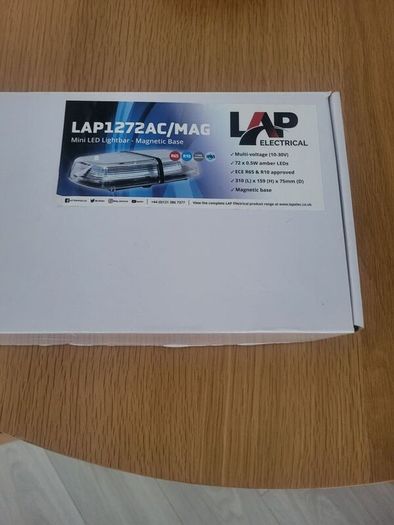 LAP Electrical LAP1272AC/MAG mini LED lightbar. This is a professional-grade emergency vehicle hazard warning light commonly used for recovery trucks, commercial fleets, construction vehicles, and agricultural machinery