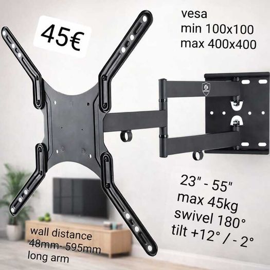 TV Wall Mount Bracket Tilt Swivel Extra Long Arm 23-55"