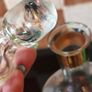 Vintage Mid-Century Modern Handmade Ussr Crystal Decanter & Six Cordial/Port/Sherry Glasses Set With Gold Bands, Barware - 7 pcs Image 3